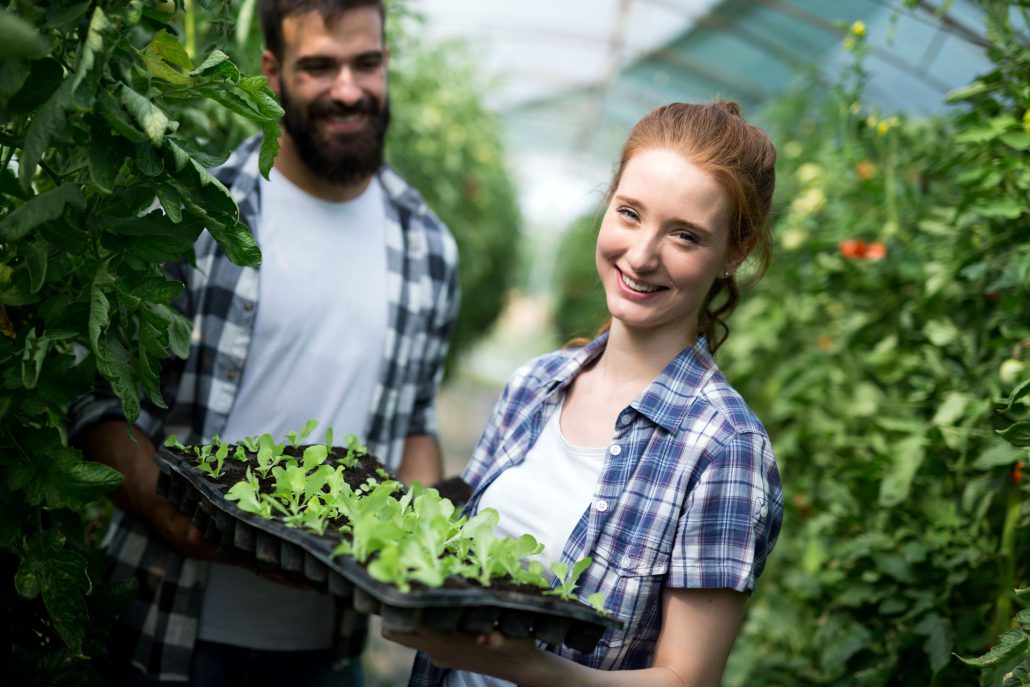 young woman working in a plant nursery